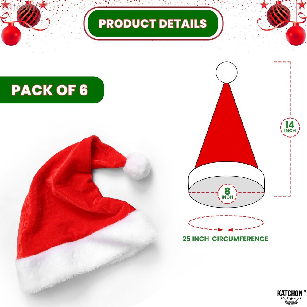 6009 Christmas Santa Hats Adult - Pack of 6 | Fluffy Santa Hat, Plush Santa - Picture 2 of 9